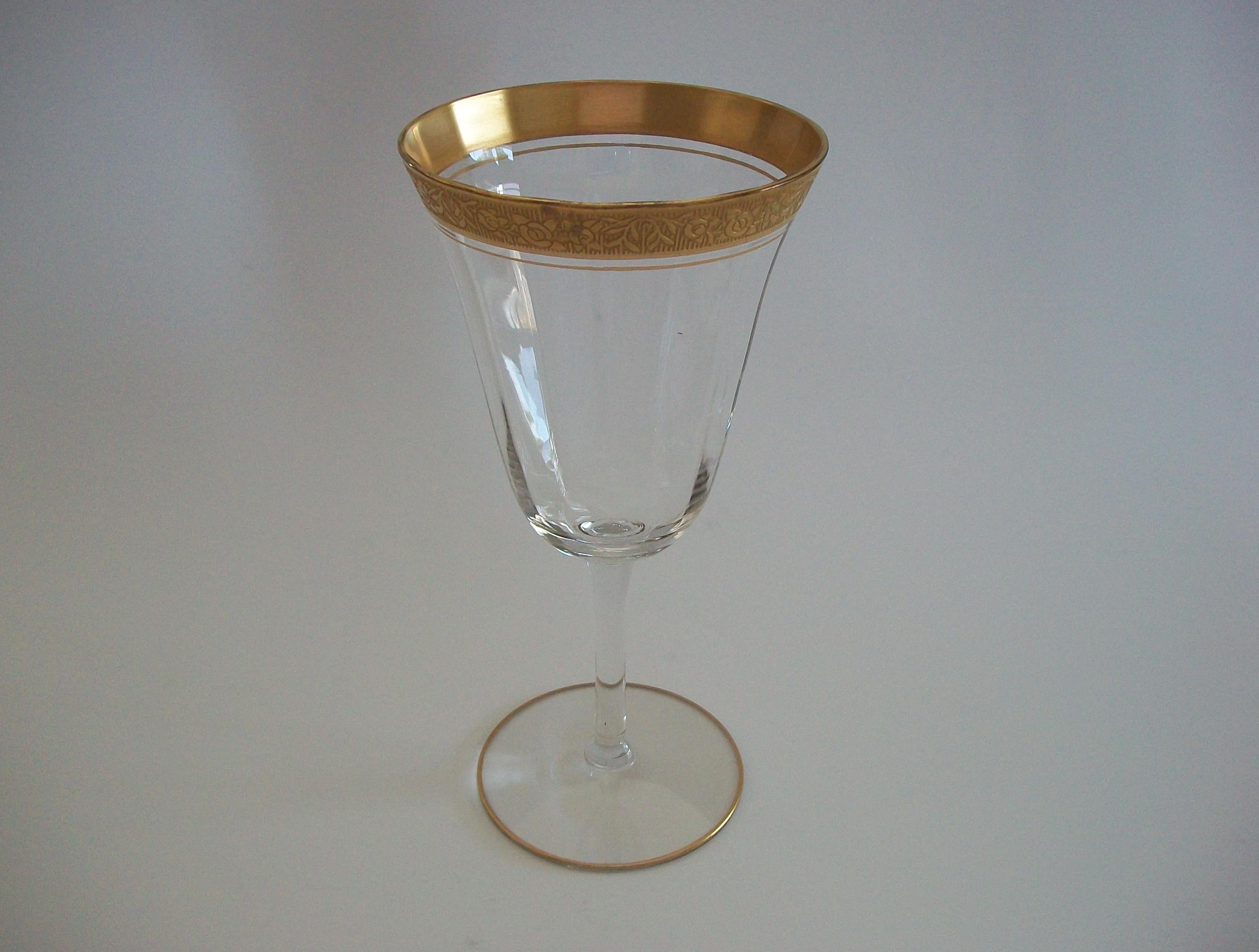 TIFFIN GLASS - Crystal Wine/Water Glass - Etched Gold Rim - U.S. - Circa 1950's For Sale 8