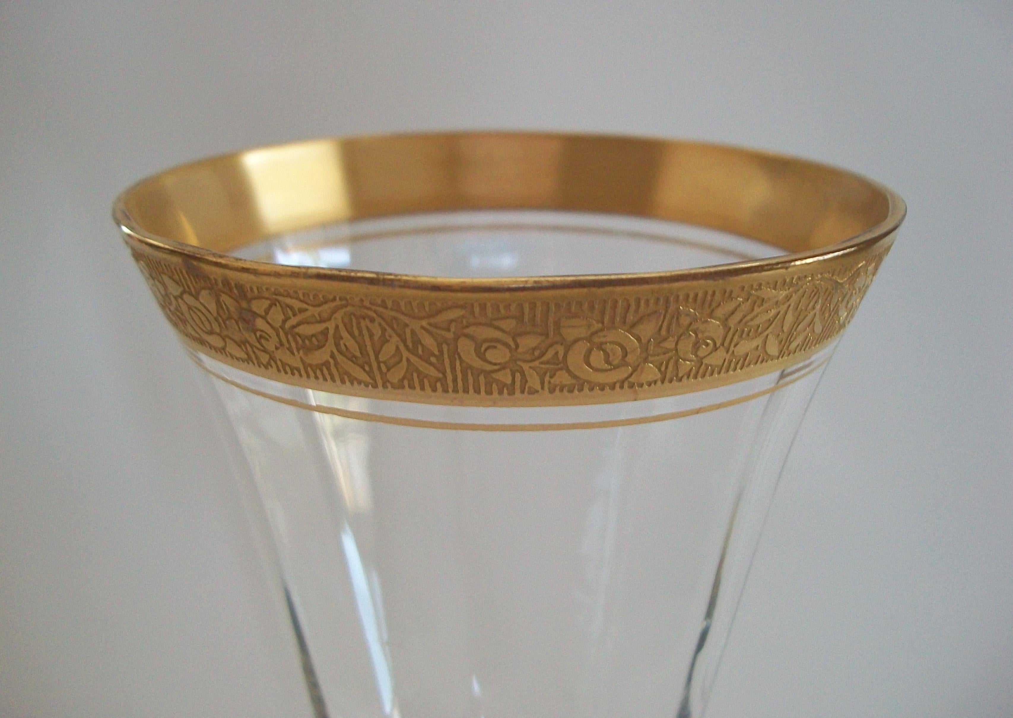 TIFFIN GLASS - Crystal Wine/Water Glass - Etched Gold Rim - U.S. - Circa 1950's For Sale 9