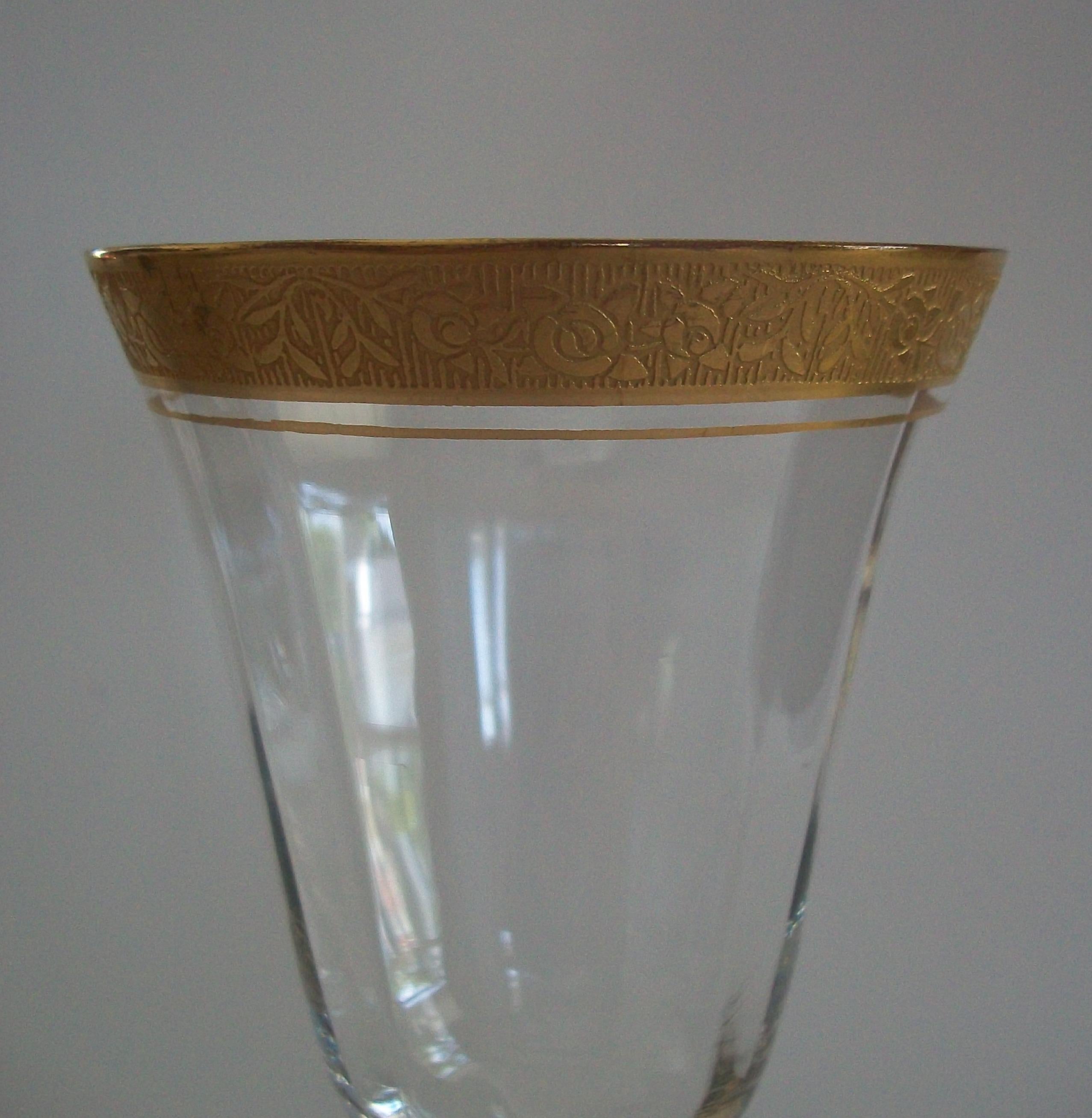 TIFFIN GLASS - Crystal Wine/Water Glass - Etched Gold Rim - U.S. - Circa 1950's For Sale 10