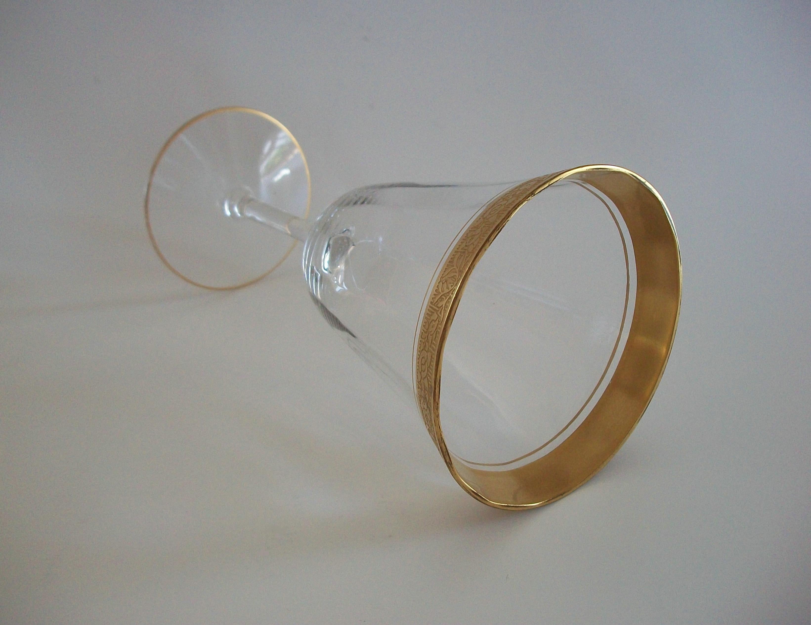 TIFFIN GLASS - Crystal Wine/Water Glass - Etched Gold Rim - U.S. - Circa 1950's For Sale 12