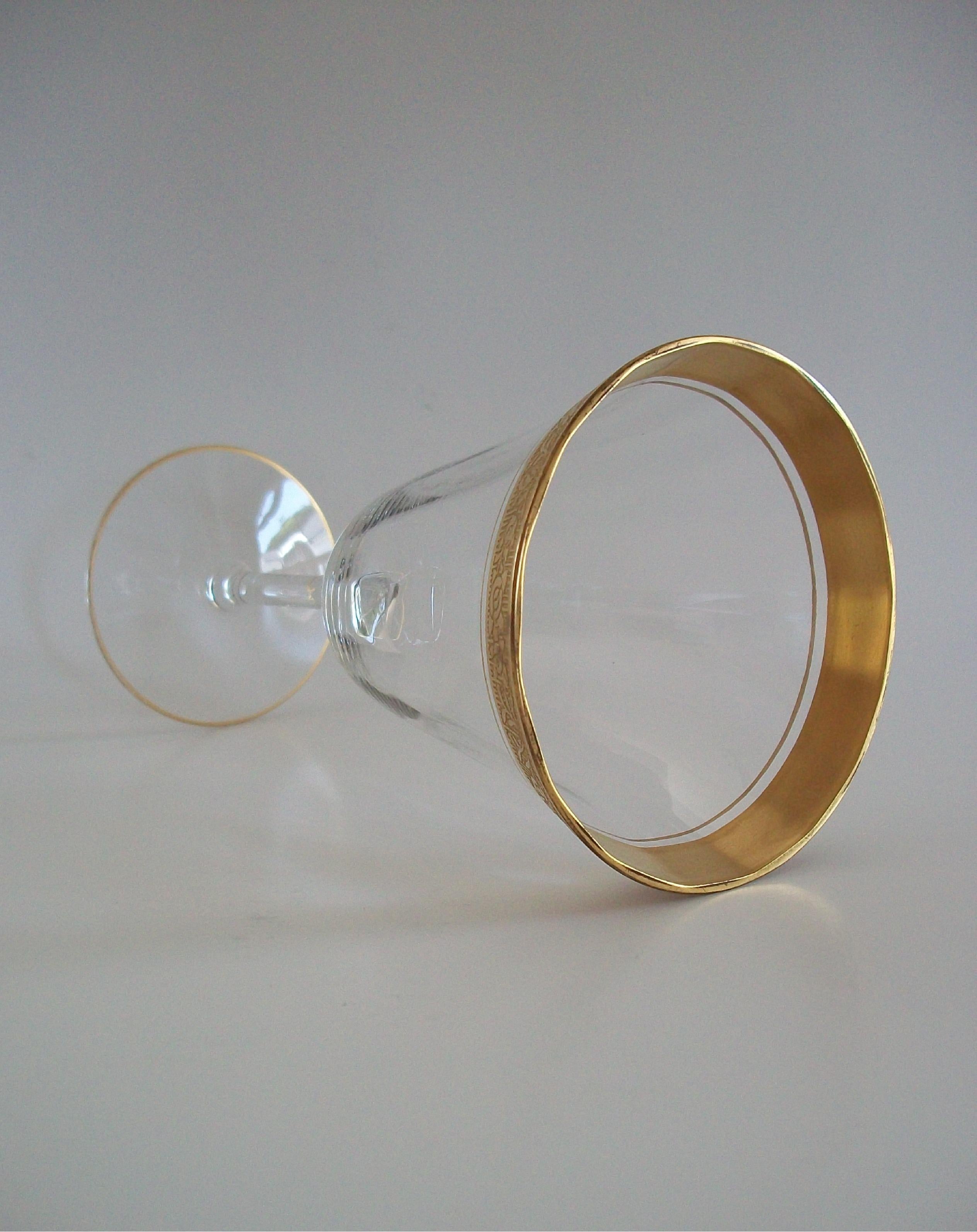 TIFFIN GLASS - Crystal Wine/Water Glass - Etched Gold Rim - U.S. - Circa 1950's For Sale 13