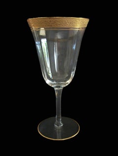 TIFFIN GLASS - Crystal Wine/Water Glass - Etched Gold Rim - U.S. - Circa 1950's
