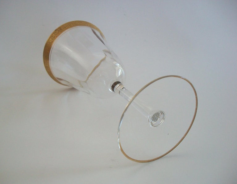 TIFFIN GLASS - Crystal Wine/Water Glass - Etched Gold Rim - U.S. - Circa  1950's For Sale at 1stDibs