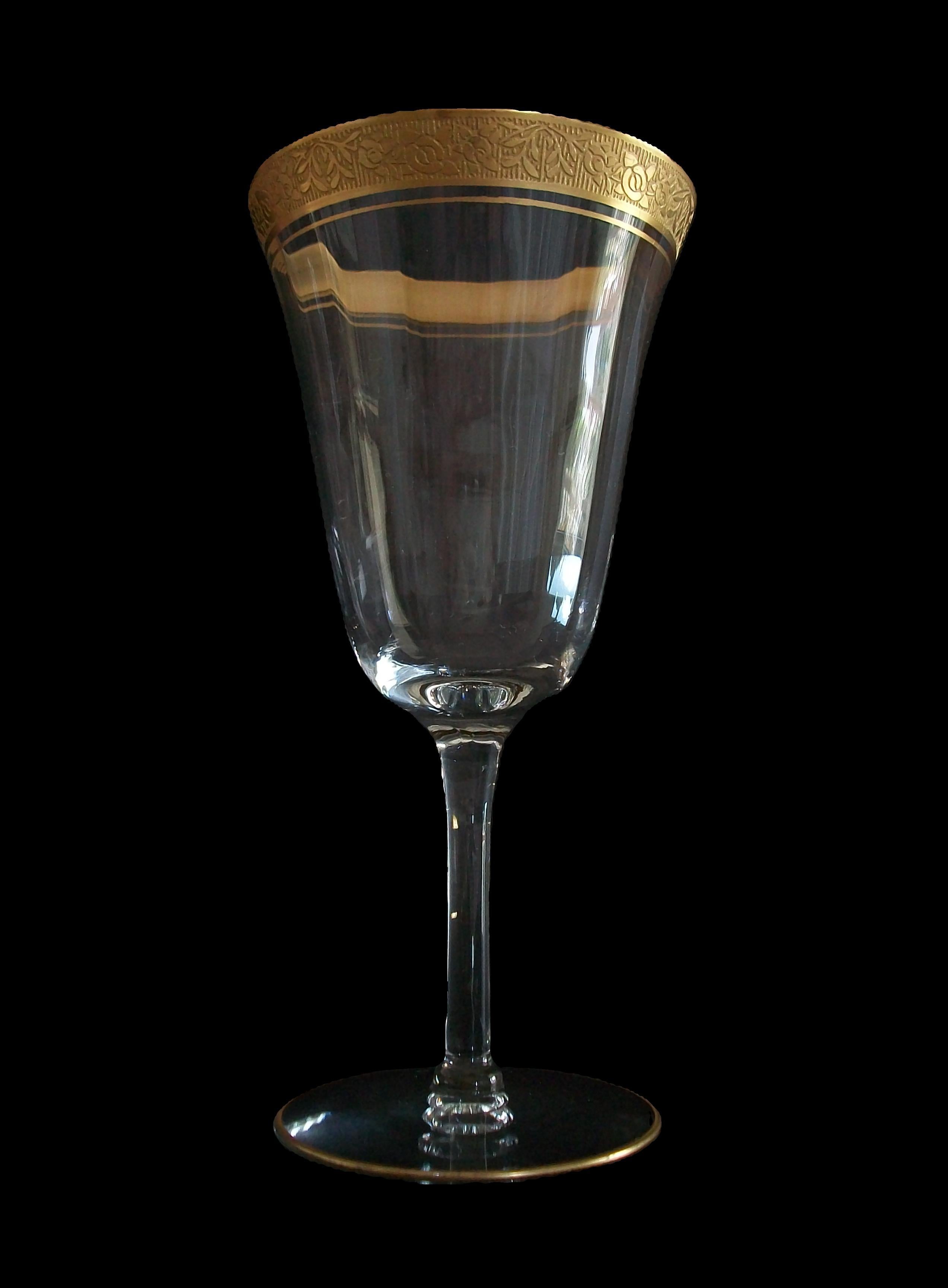 20th Century TIFFIN GLASS - Crystal Wine/Water Glass - Etched Gold Rim - U.S. - Circa 1950's For Sale