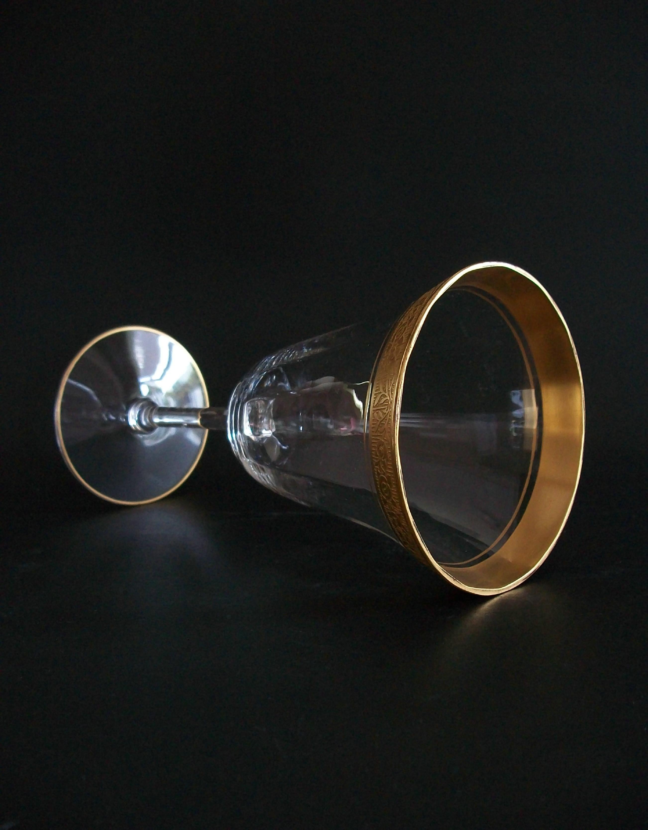 TIFFIN GLASS - Crystal Wine/Water Glass - Etched Gold Rim - U.S. - Circa 1950's For Sale 2
