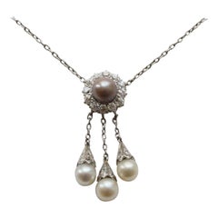 Tiffnay & Co. Halskette aus edwardianischem Platin mit Perlen und Diamanten