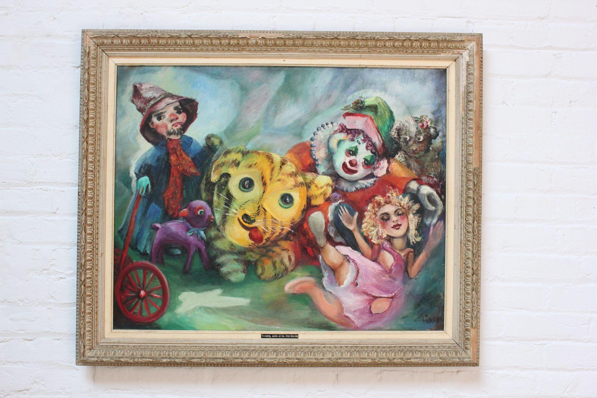 "Tiger and His Friends" Oil on Canvas by Sylvia Goldie Lipson For Sale