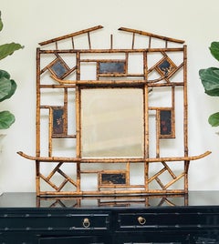 Tiger Bamboo Wall Mirror With Chinoisserie Inlay Panels