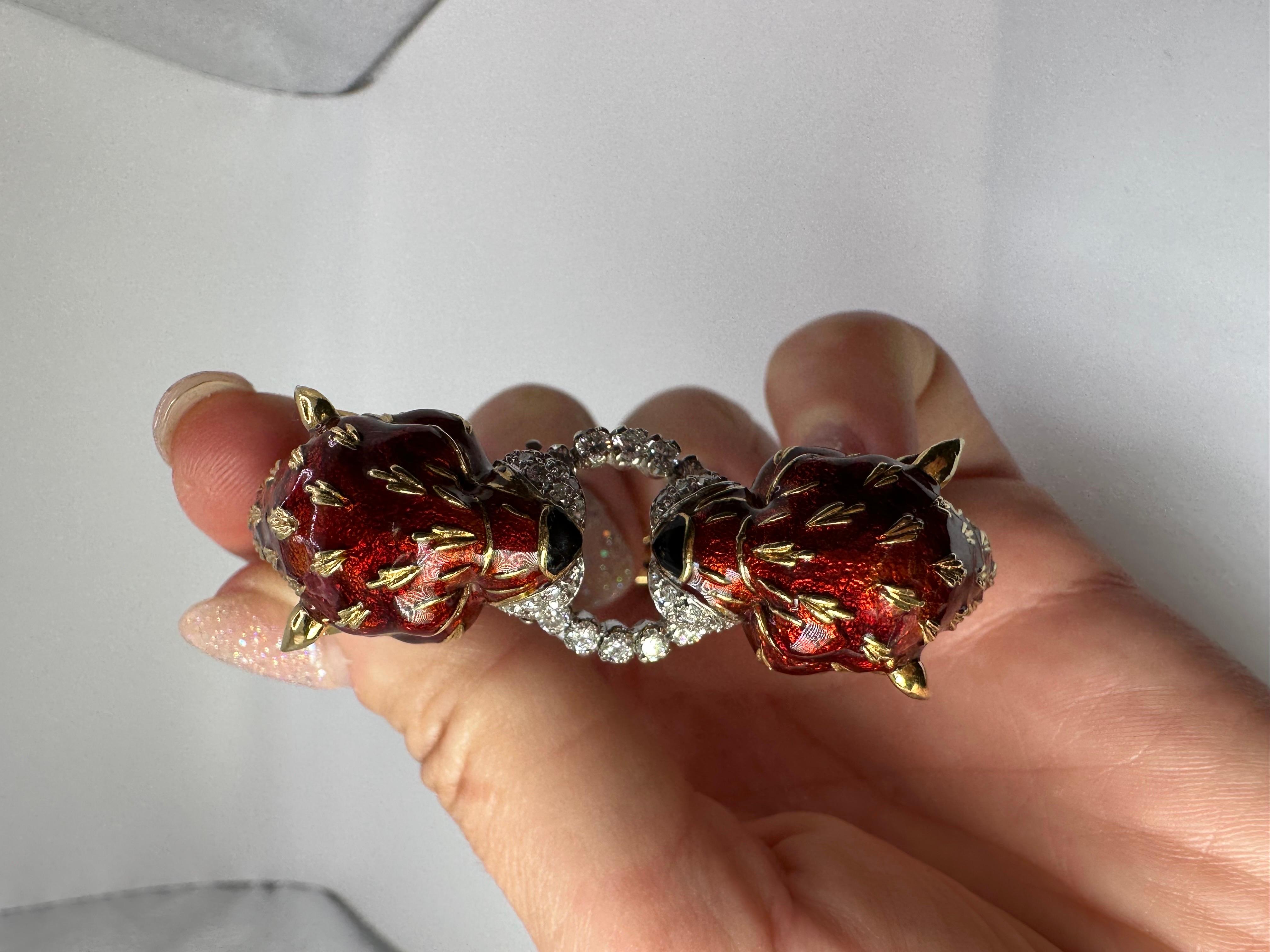 Frascarolo famous tiger bracelet 100% authentic, made with VS diamonds and outsanding enamel work. Please look at all photos, there is a small place on the bracelet where enamel is slightly discolored otherwise the bangle bracelet is in excellent