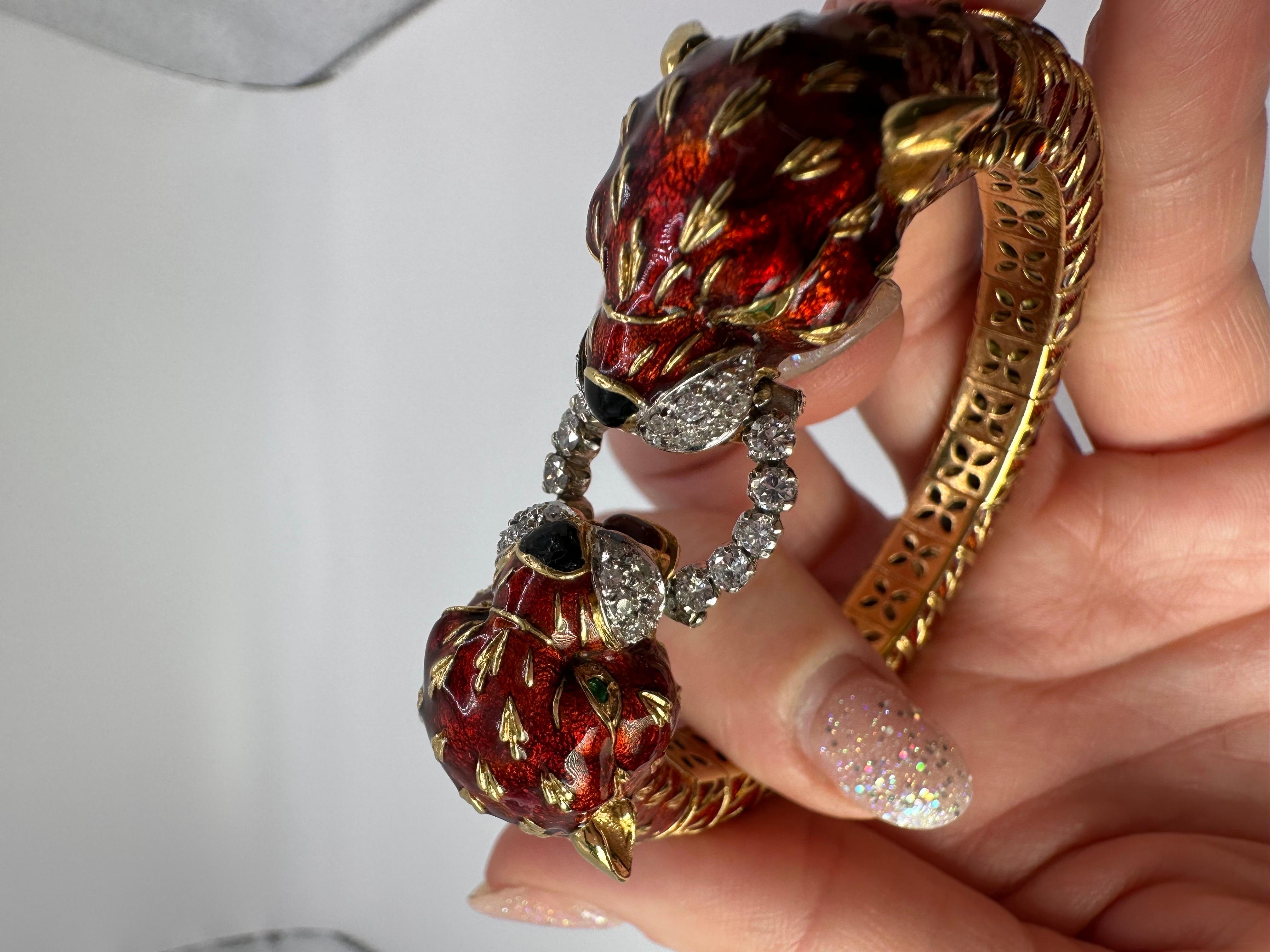 Tiger Bracelet Frascarolo Rare 18 Karat Enamel Diamond Bangle Bracelet In Good Condition For Sale In Jupiter, FL