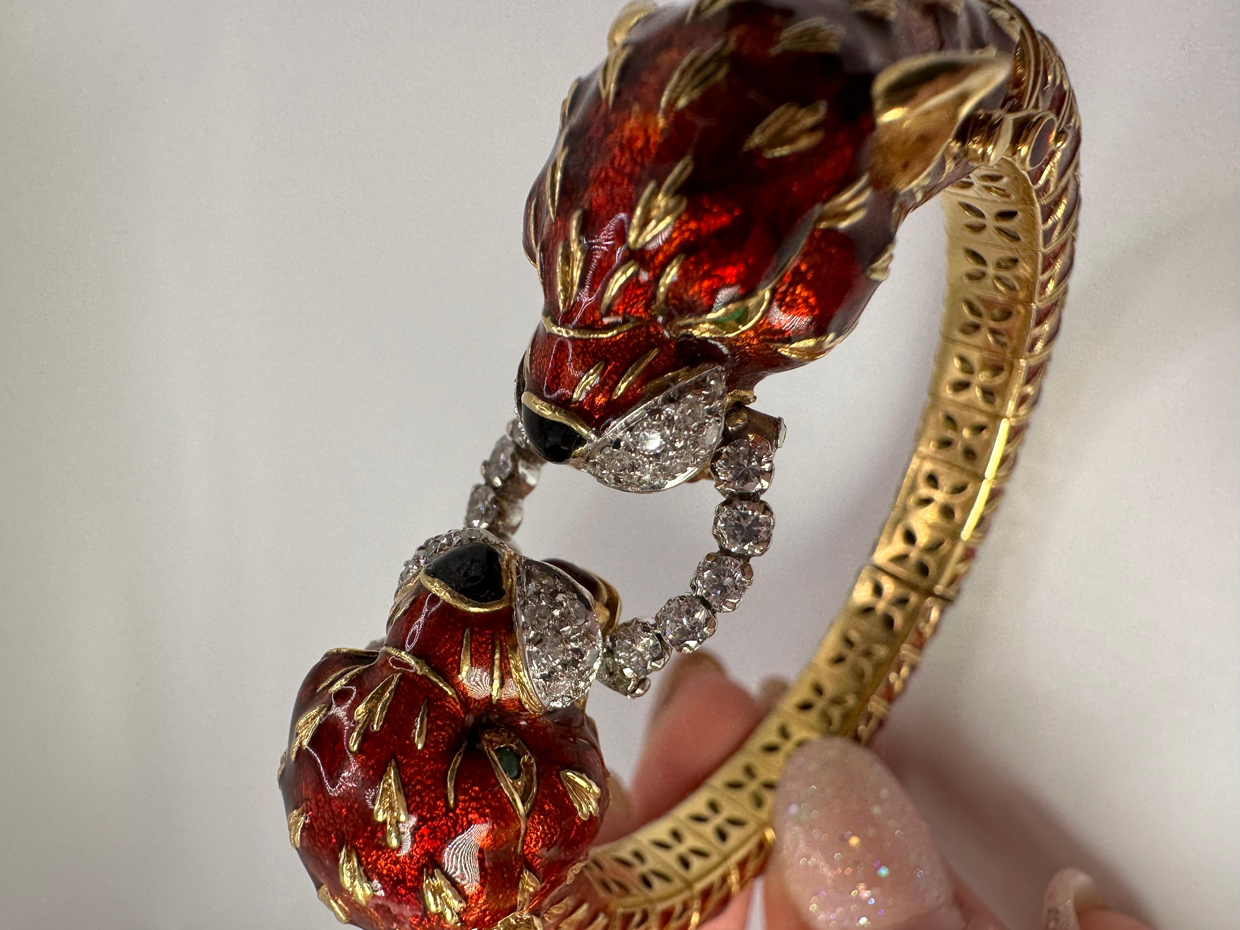 Tiger Bracelet Frascarolo Rare 18 Karat Enamel Diamond Bangle Bracelet For Sale 2