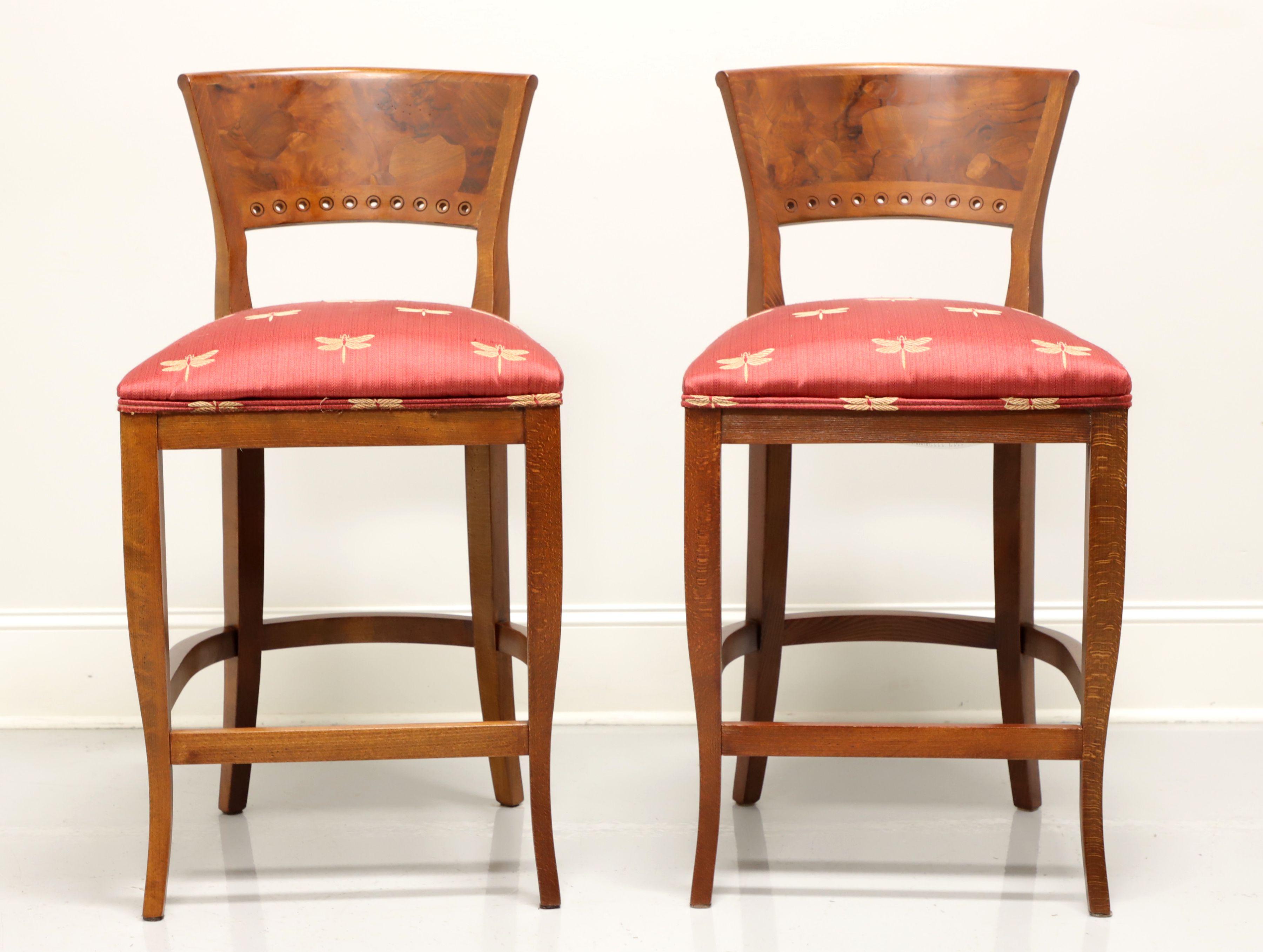 Neoclassical Tiger & Burl Oak Counter Height Stools by EMERSON ET CIE - Pair A