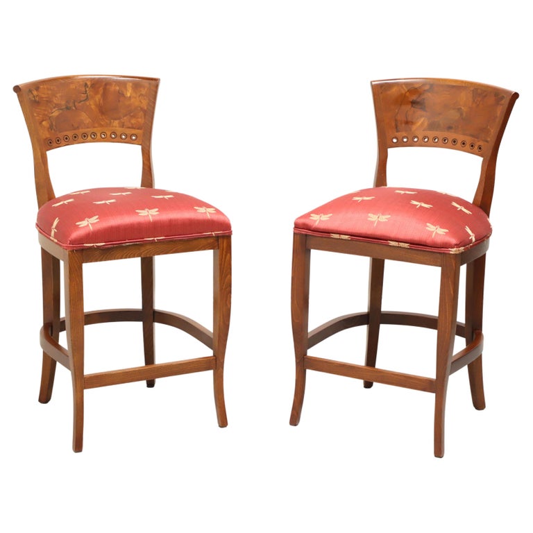 Tiger and Burl Oak Counter Height Stools by EMERSON ET CIE Pair B For