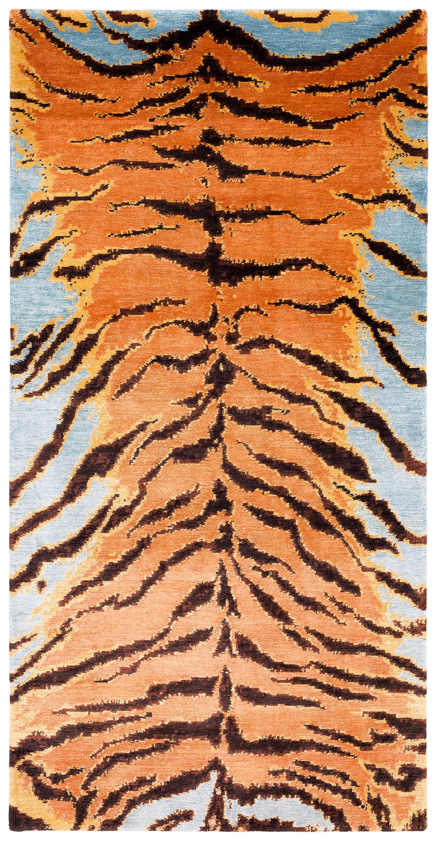 Tapis en soie fait à la main, imprimé animal caramel de tigre par Joseph Carini en vente 2