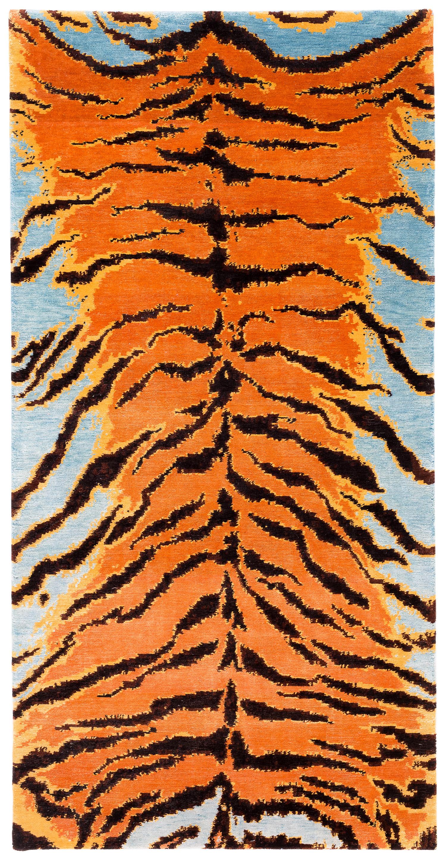 Tapis en soie fait à la main, imprimé animal caramel de tigre par Joseph Carini en vente 3
