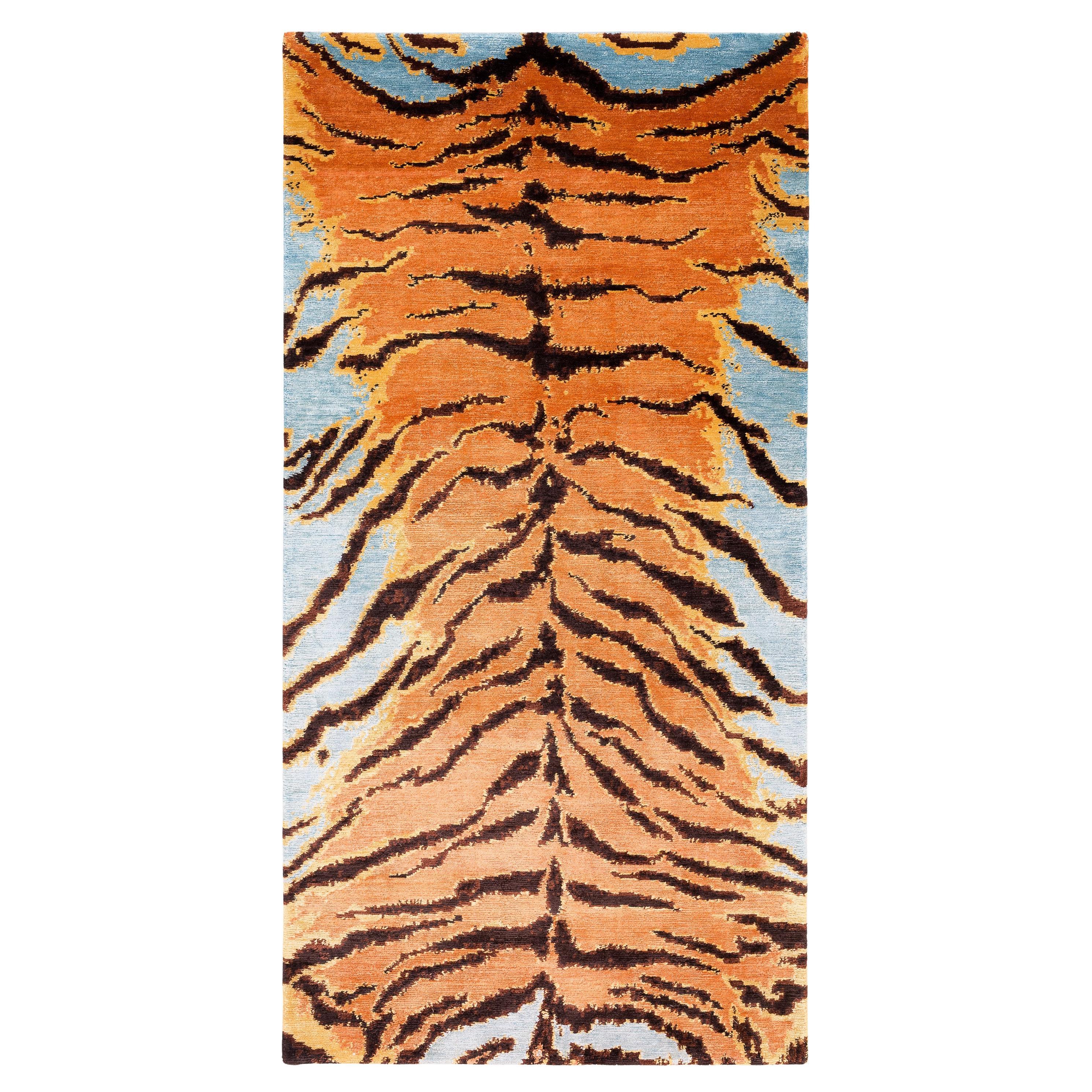 Tiger Caramel Accent Accessory Animal Print Handmade Silk Rug by Joseph Carini