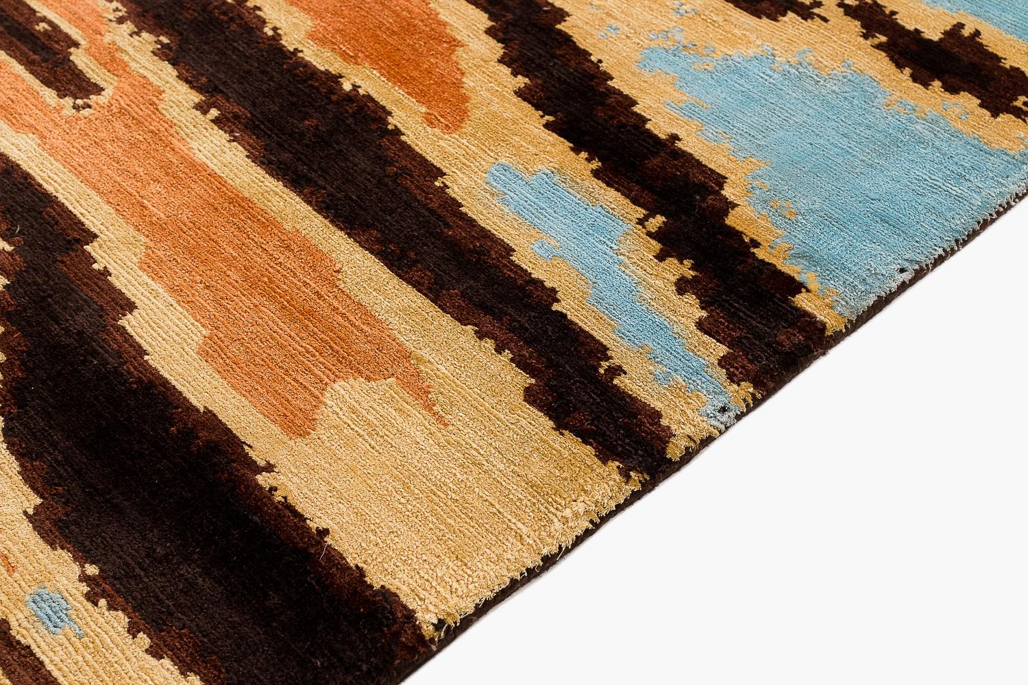 Tiger Caramel Modern Animal Print Handmade Luxury Silk Area Rug by Joseph Carini For Sale 6