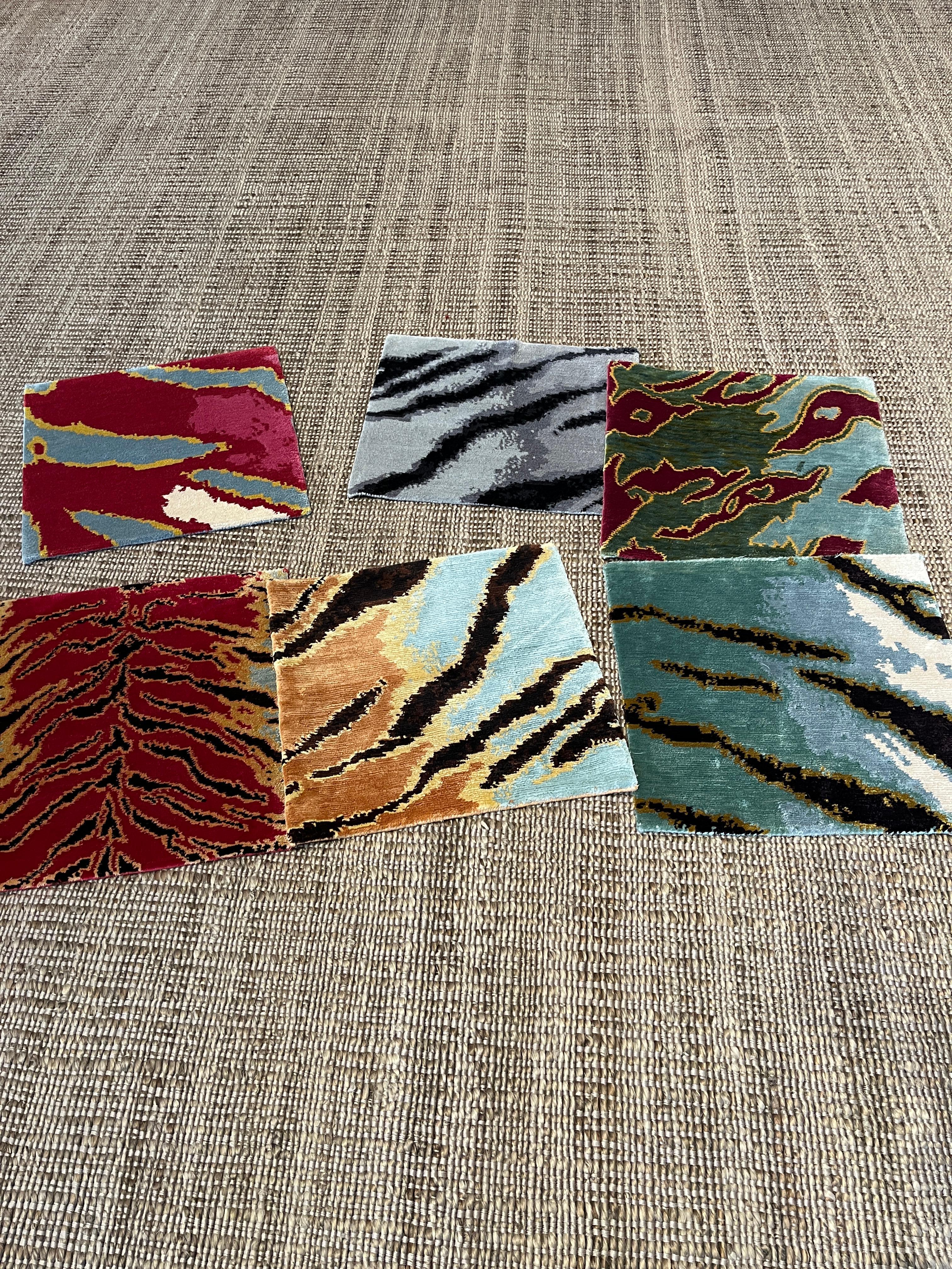 Tiger Caramel Modern Animal Print Handmade Luxury Silk Area Rug by Joseph Carini For Sale 8