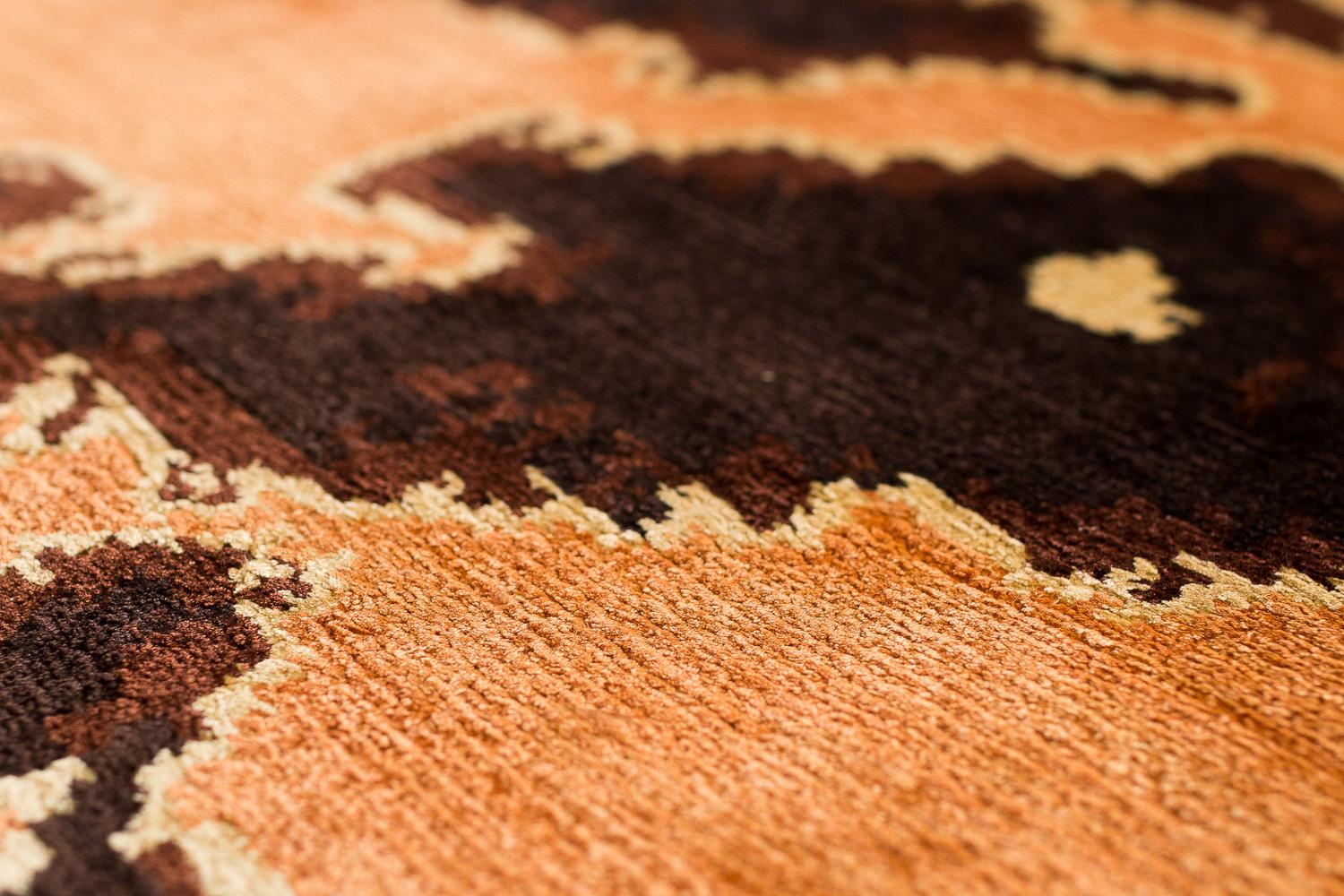 Tiger Caramel Modern Animal Print Handmade Luxury Silk Area Rug by Joseph Carini For Sale 1