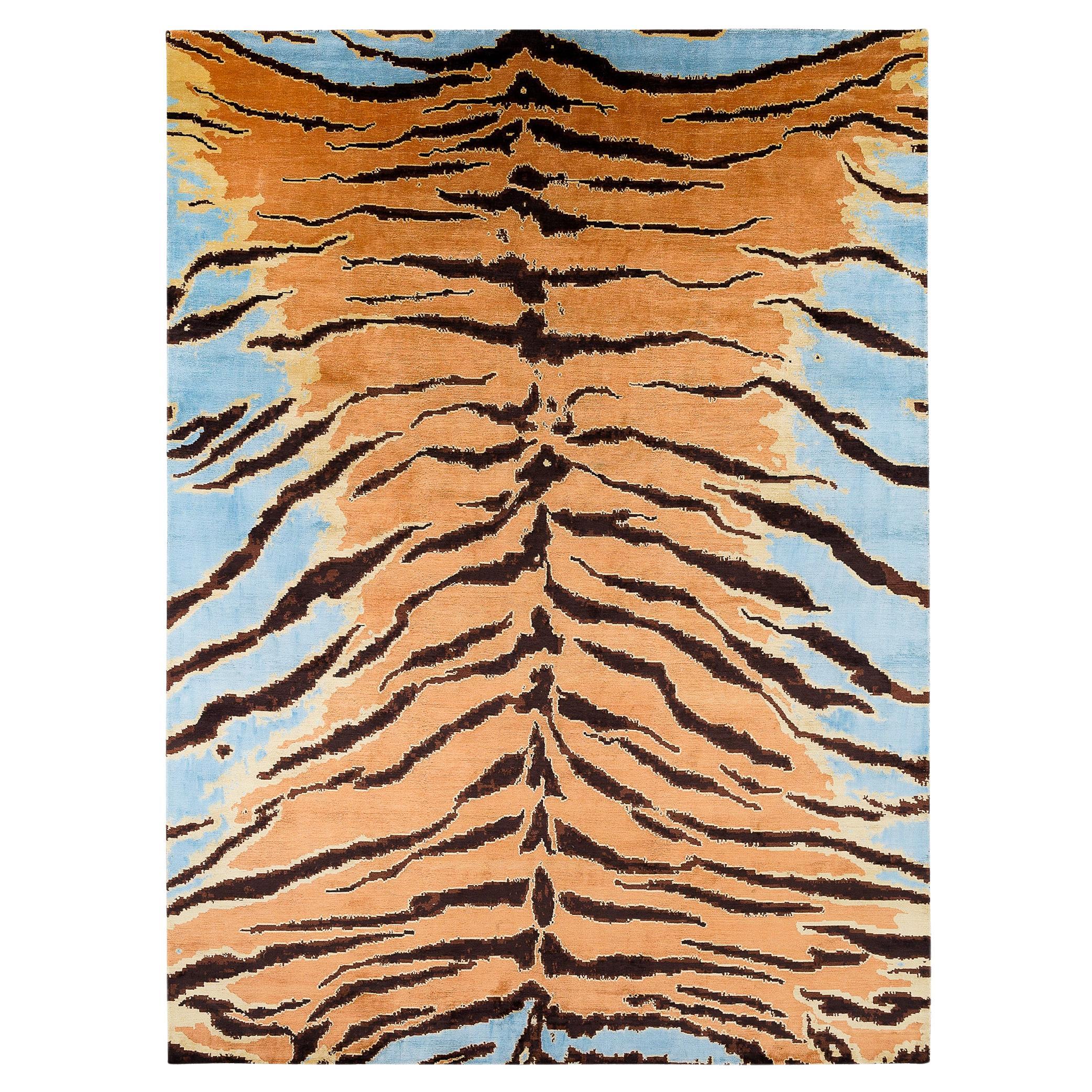 Tiger Caramel Modern Animal Print Handmade Luxury Silk Area Rug by Joseph Carini