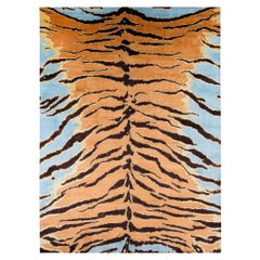Tiger Caramel Modern Animal Print Handmade Luxury Silk Area Rug by Joseph Carini