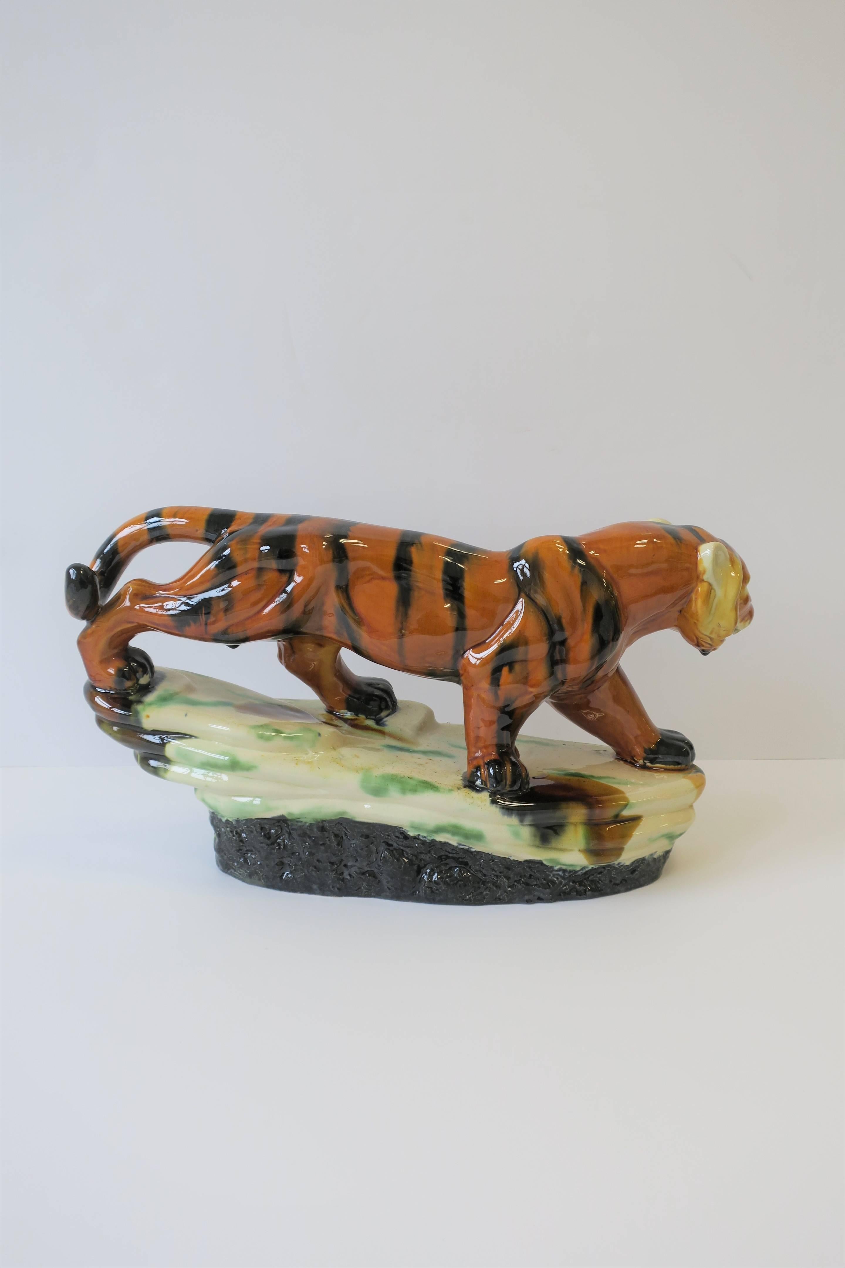 Tiger Cat Animal Ceramic Sculpture in the Art Deco Style 2