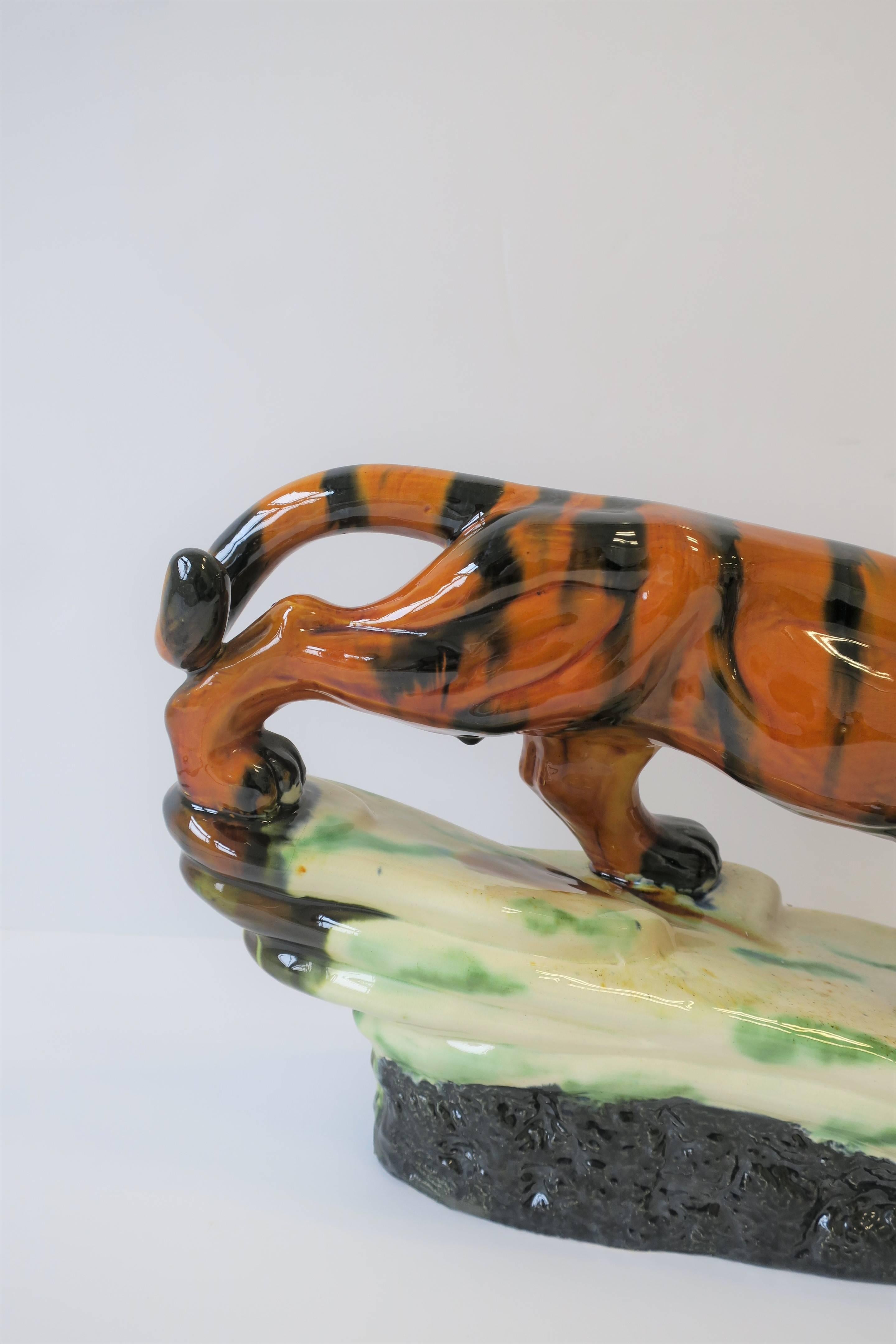 Tiger Cat Animal Ceramic Sculpture in the Art Deco Style 4