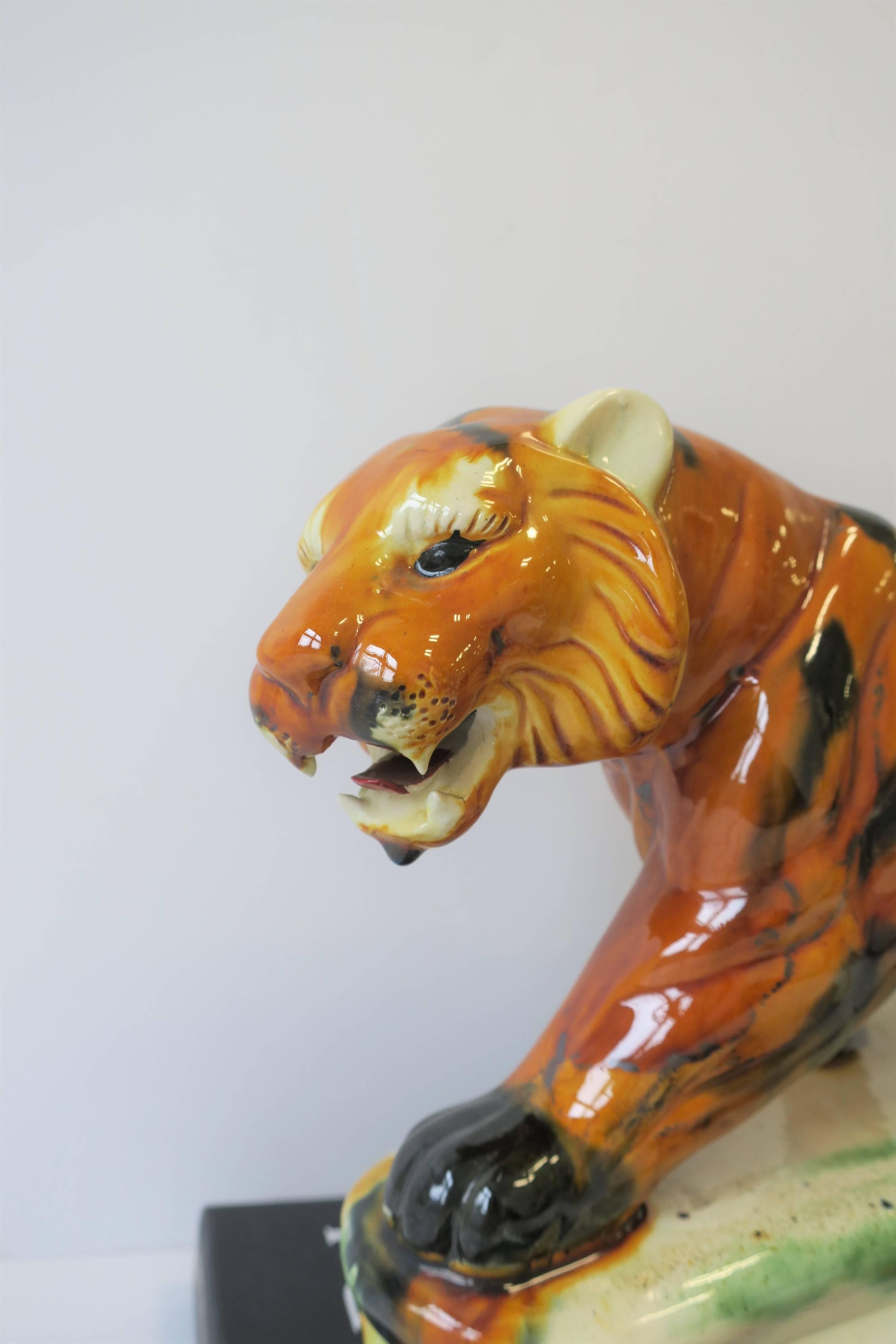 Tiger Cat Animal Ceramic Sculpture in the Art Deco Style 5