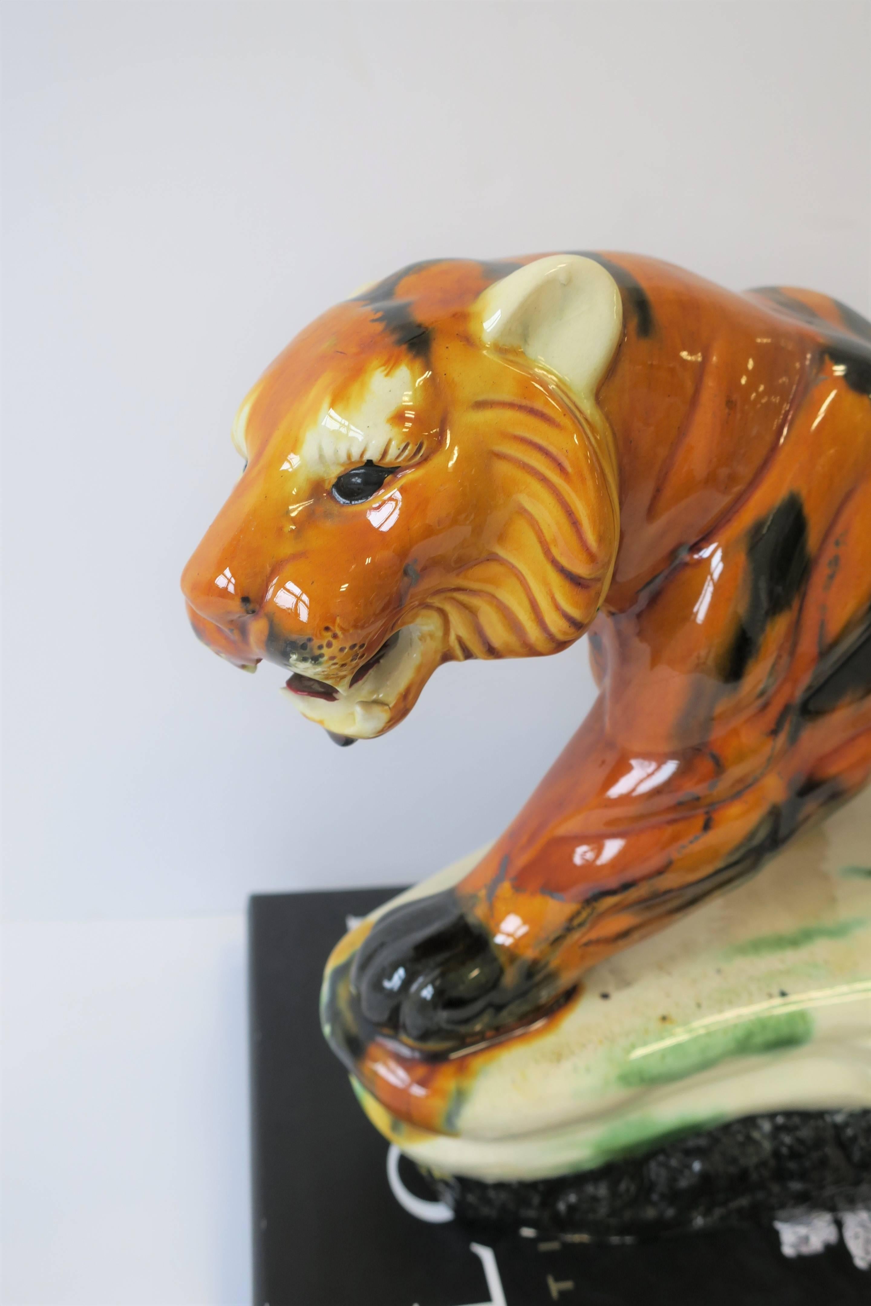 Tiger Cat Animal Ceramic Sculpture in the Art Deco Style 6