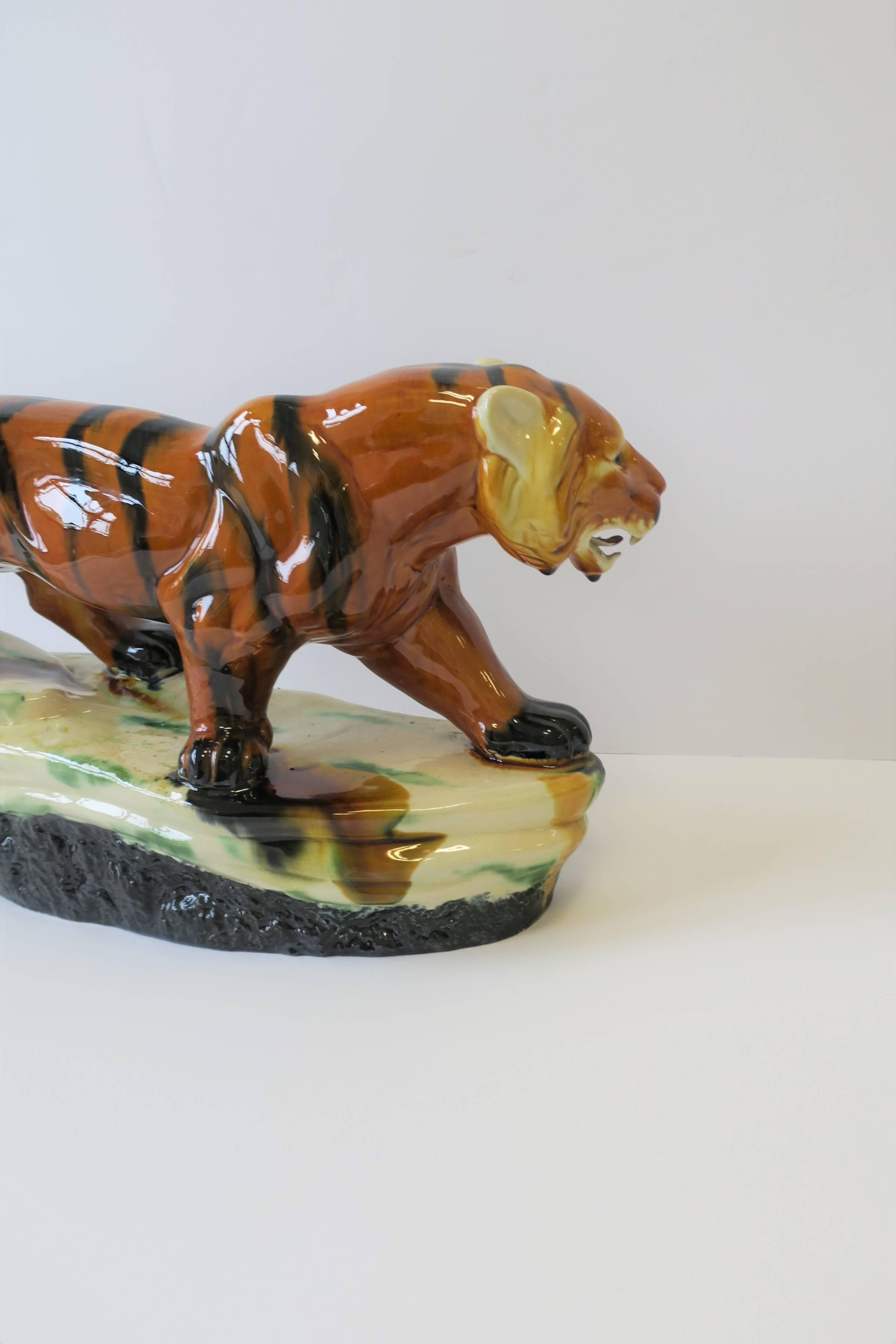 Tiger Cat Animal Ceramic Sculpture in the Art Deco Style 7