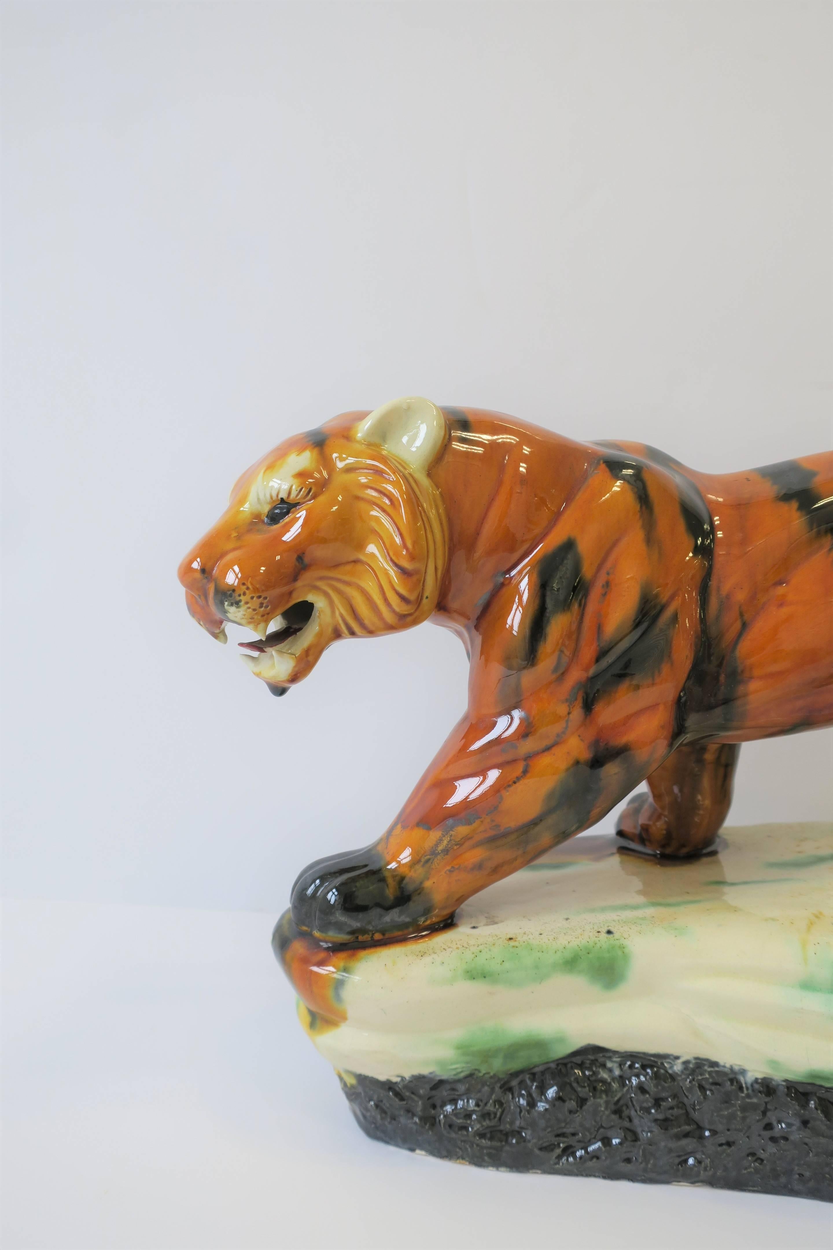 North American Tiger Cat Animal Ceramic Sculpture in the Art Deco Style