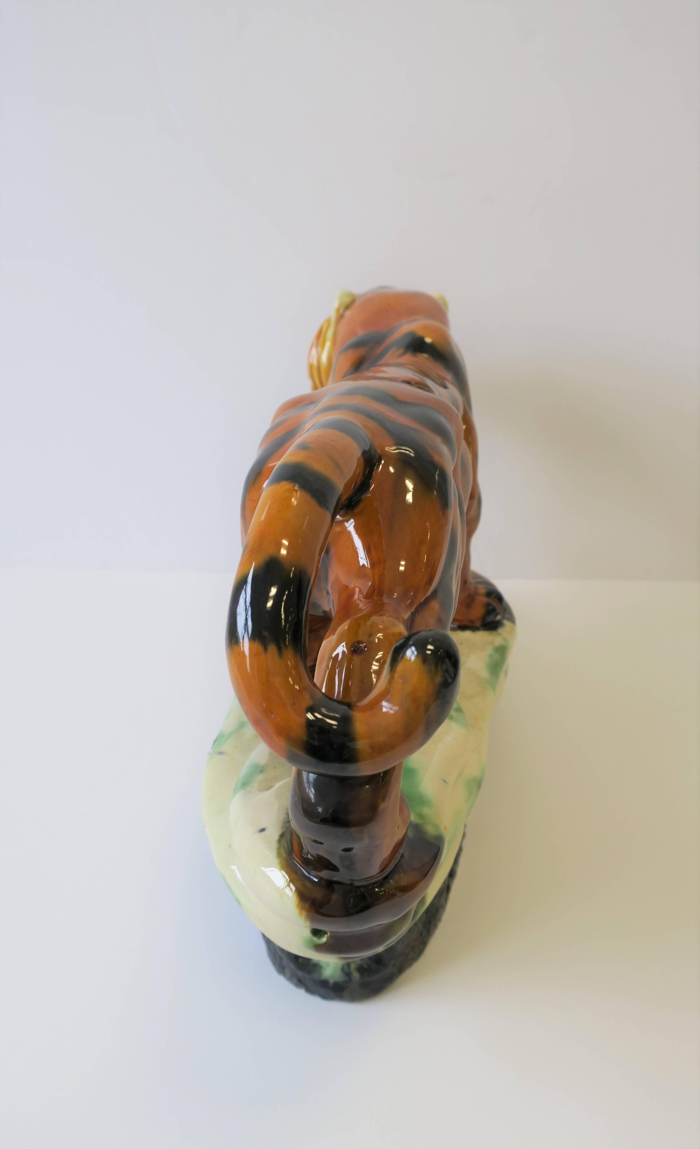 20th Century Tiger Cat Animal Ceramic Sculpture in the Art Deco Style