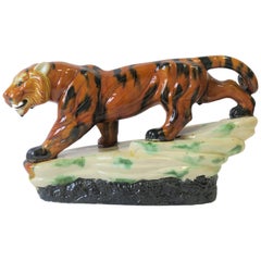 Tiger Cat Animal Ceramic Sculpture in the Art Deco Style