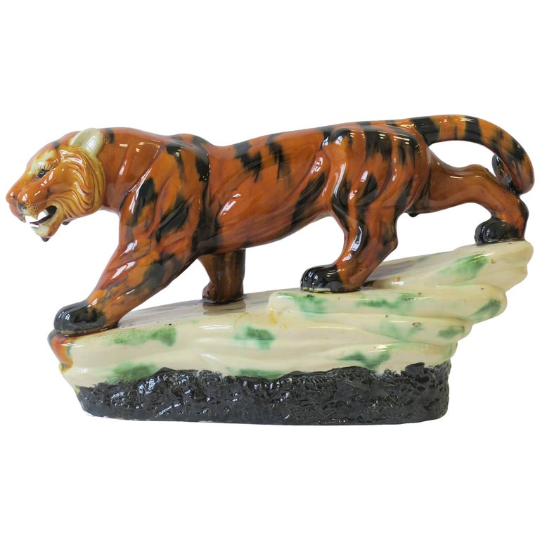 Art Deco Tiger Cat Animal Sculpture For Sale at 1stdibs