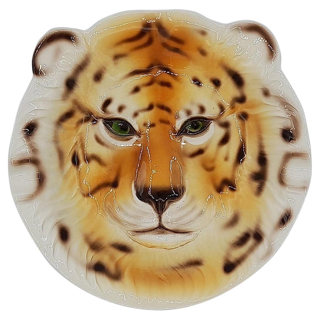 Tiger Ceramic Ashtray Handpainted and Handmade in Italy For Sale