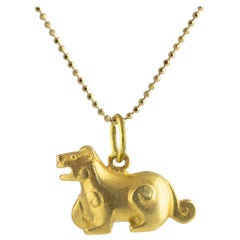 Ico & the Bird & Turquoise Mountain Myanmar Tiger Zodiac 18k Gold Pendant