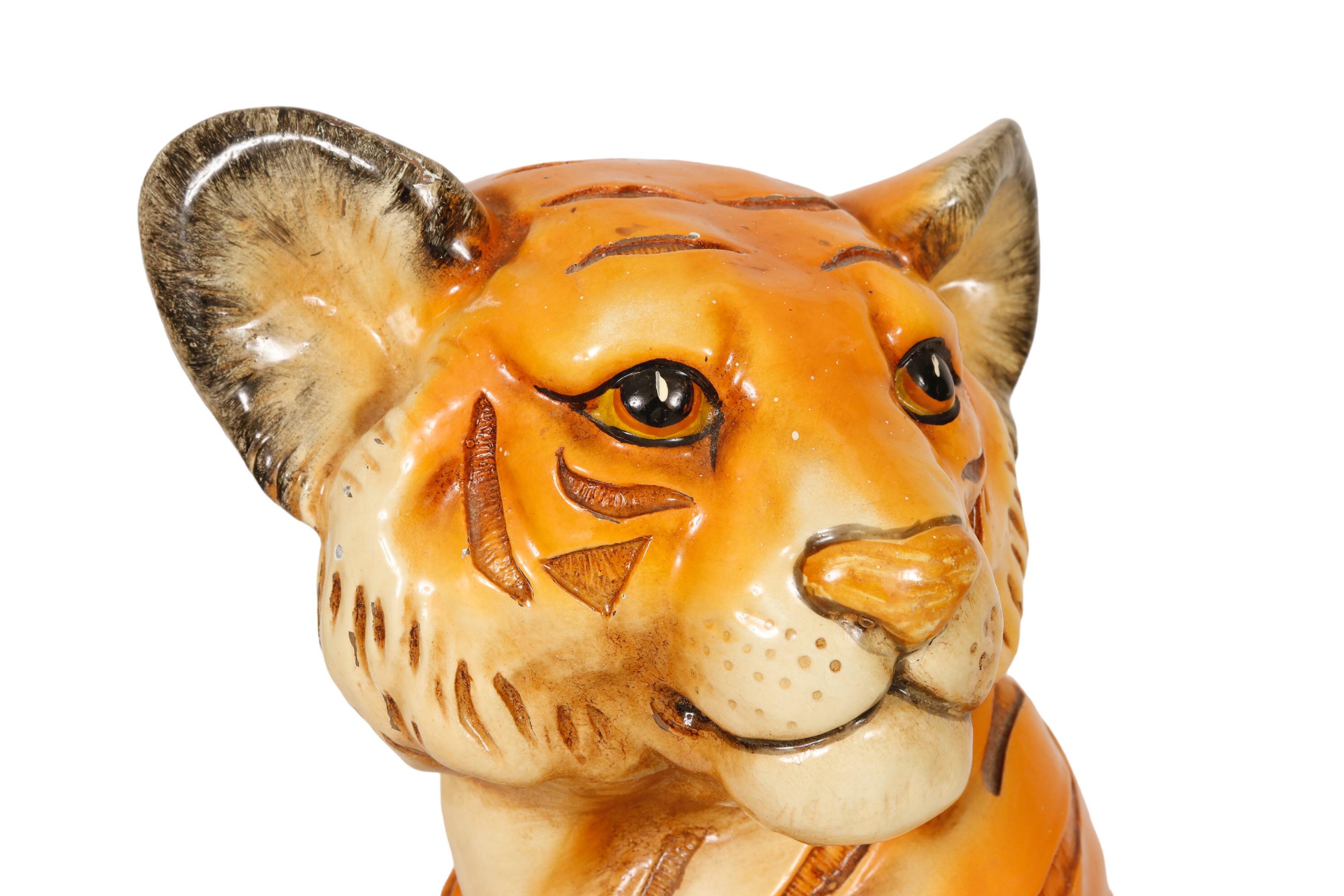 Plaster Tiger Cub Sculpture For Sale