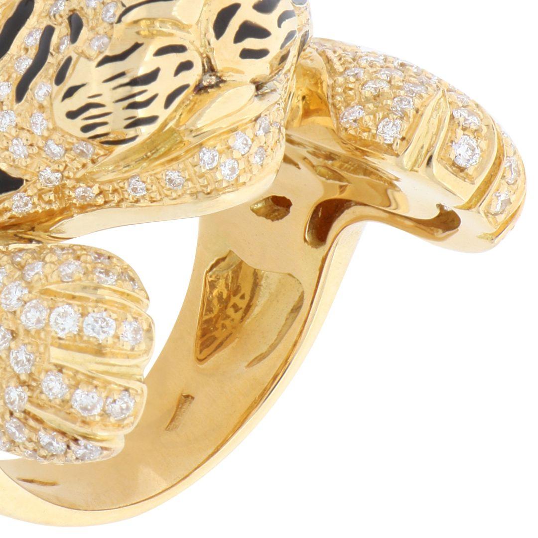 For Sale:  Tiger Design White Diamonds Pavè and Yellow Sapphires Cocktail Gold Ring 5