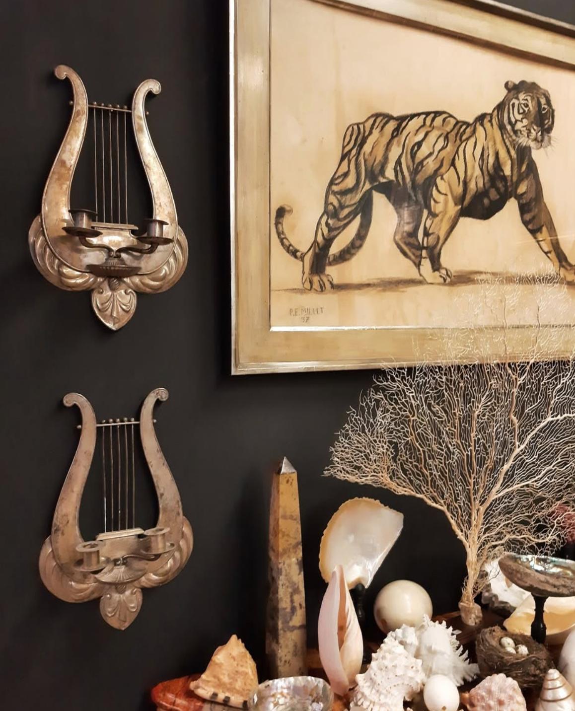 Mid-20th Century Art Deco, Tiger, Early 20th Century, Charcoal and Gouache on Paper, Drawing For Sale