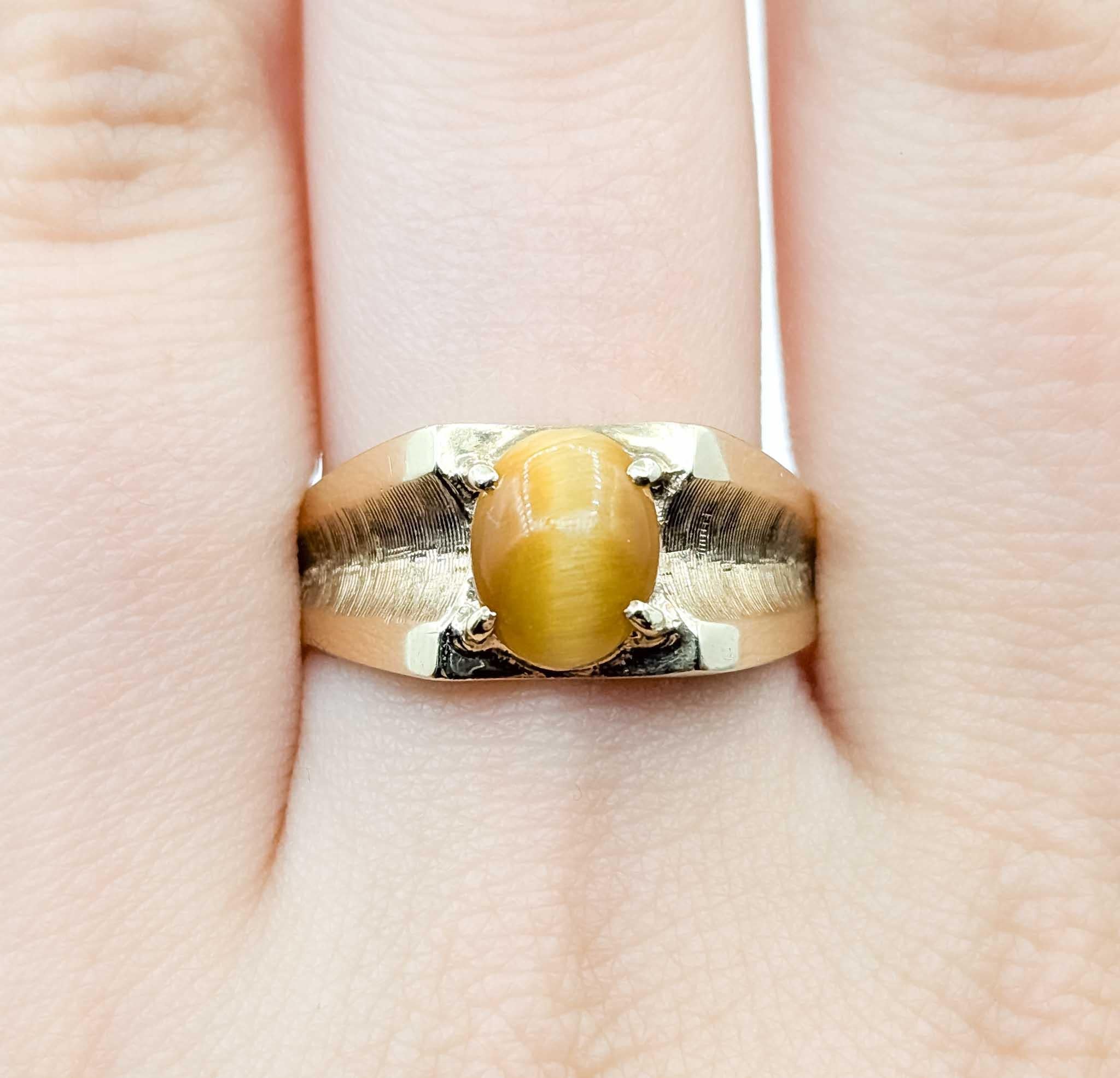 De las mujeres Anillo Ojo de Tigre Oro Amarillo 10K en venta