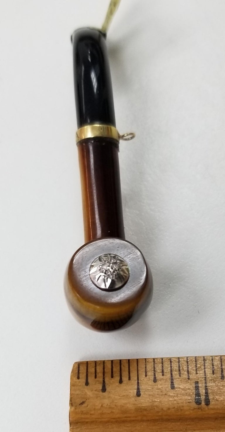 Tiger Eye and Black Onyx Pipe Pendant with Diamonds at 1stDibs