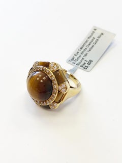 Tiger Eye and Diamond Cocktail Ring in 18 Karat Yellow Gold