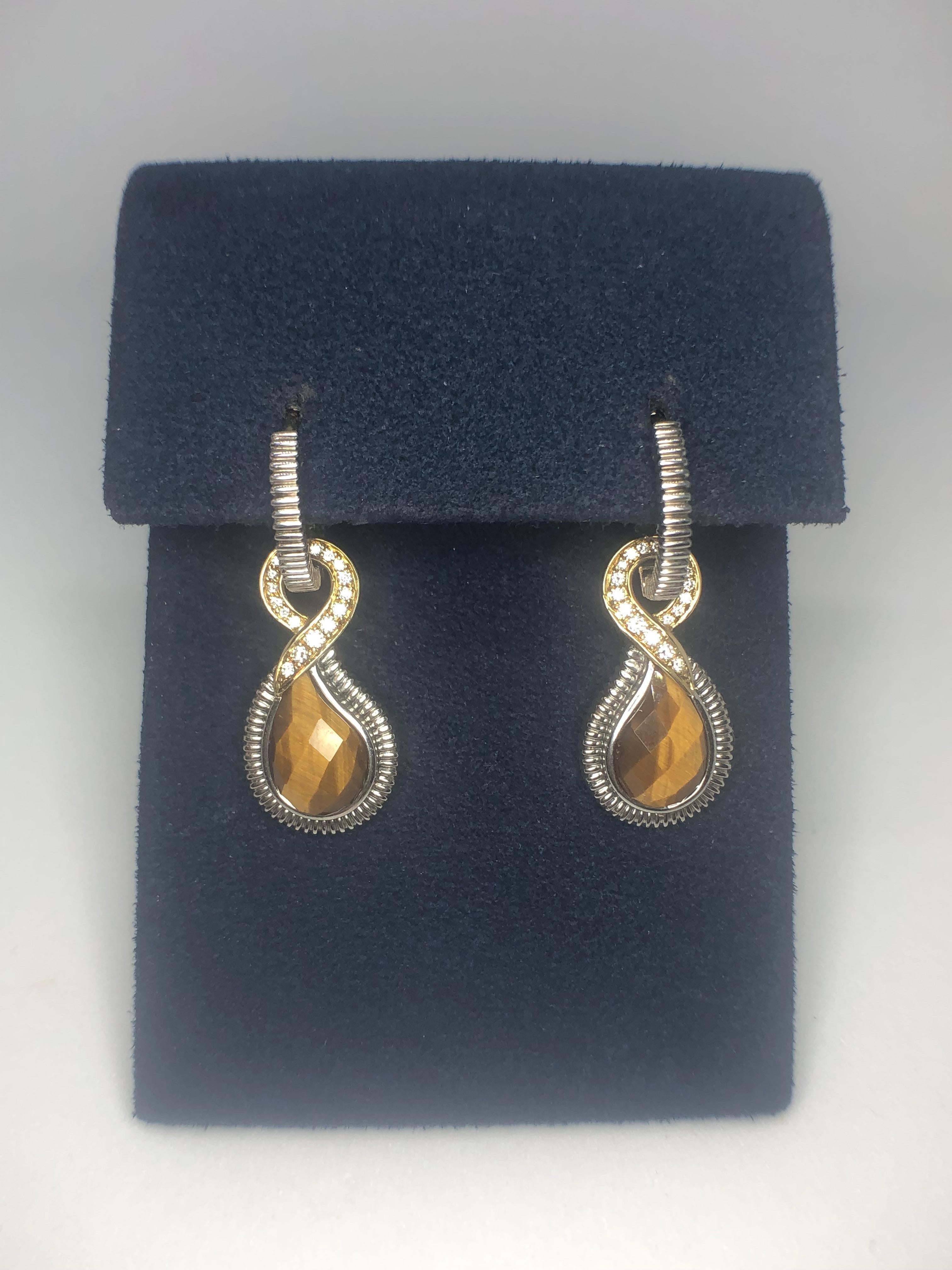 Tiger Eye and Diamond Earrings by Cordova For Sale 1