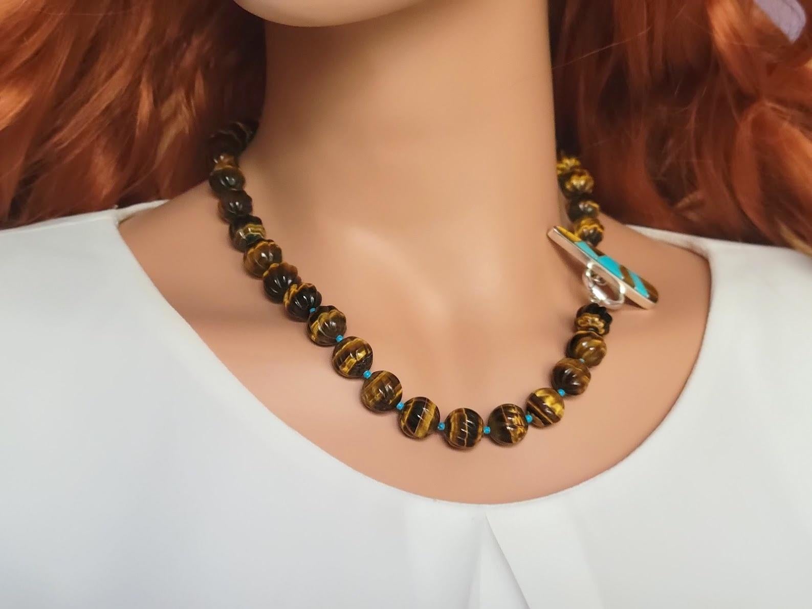 Tiger Eye and Turquoise Necklace For Sale 4