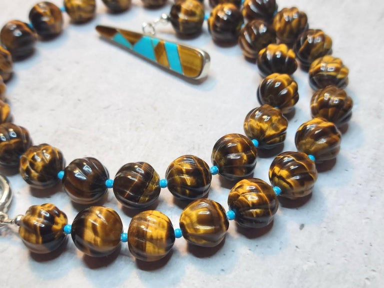 Tiger Eye and Turquoise Necklace For Sale at 1stDibs