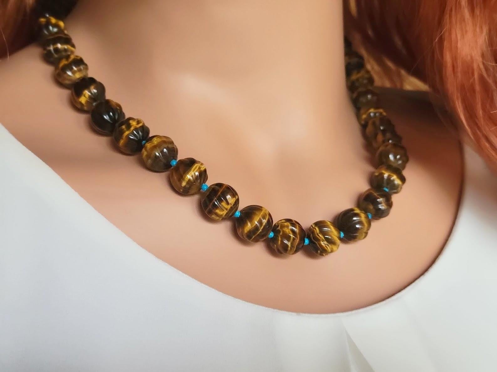 Women's Tiger Eye and Turquoise Necklace For Sale