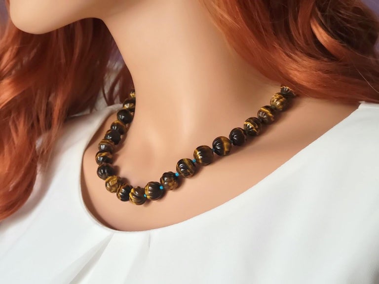 Tiger Eye and Turquoise Necklace For Sale at 1stDibs