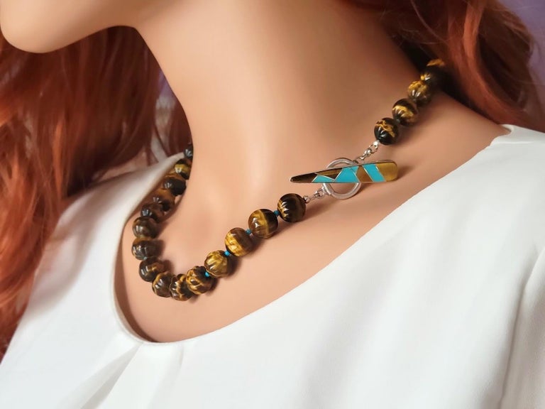 Tiger Eye and Turquoise Necklace For Sale at 1stDibs