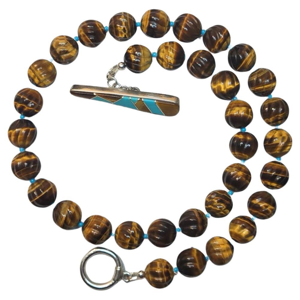 Tiger Eye and Turquoise Necklace For Sale