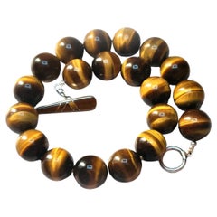 Tiger Eye Beaded Necklace, 20mm round beads, 18 Inches Long